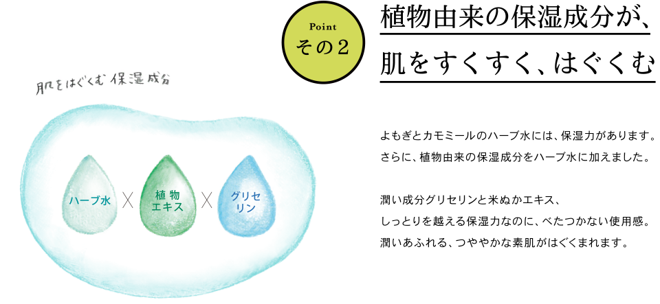 植物由来の保湿成分が、肌をすくすく、はぐくむ